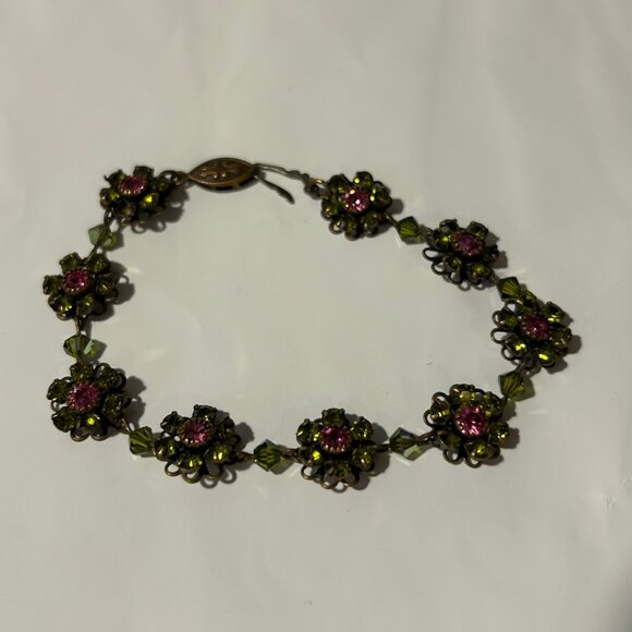 Womens Liz Palacios S.F. Green Purple Crystals Floral Design Bracelet - Picture 1 of 7